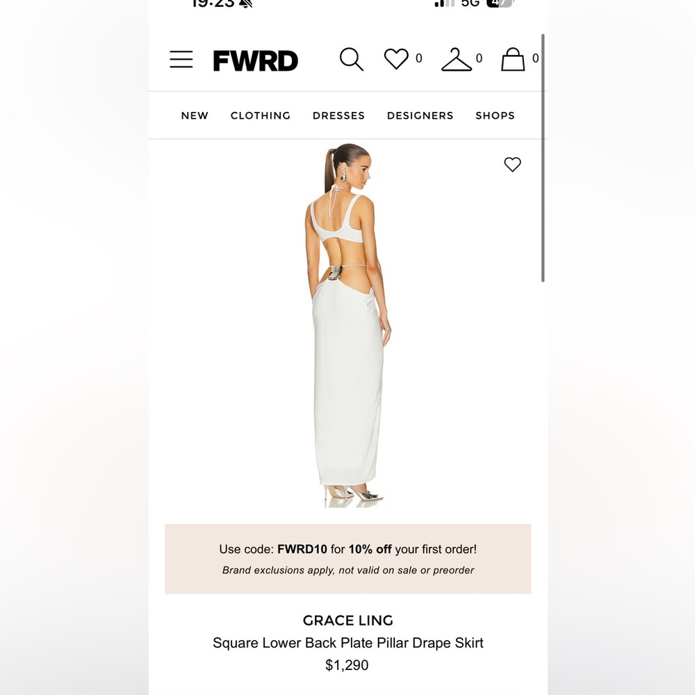 **NWT** Grace Ling Square Lower Back Plate Pillar Drape Skirt - White
